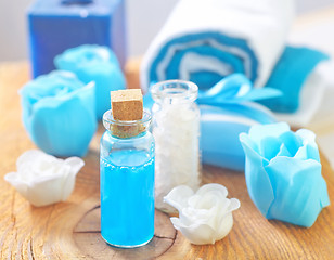 Image showing sea salt,soap and oil