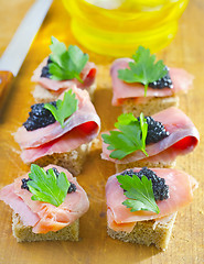Image showing canape with fish and caviar