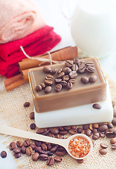 Image showing coffee soap, soap for spa, coffee and milk
