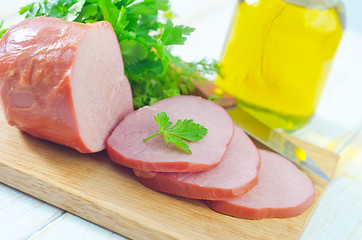 Image showing Ham on wooden board