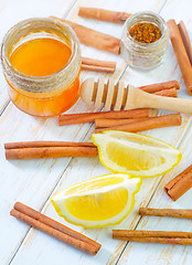 Image showing honey,cinnamon,and lemon