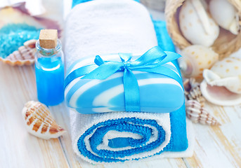 Image showing Soap and towels