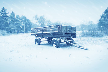 Image showing an old farm cart in the snow