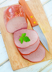 Image showing Ham on wooden board