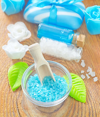 Image showing sea salt,soap and oil