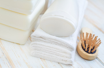 Image showing towels and shampoo
