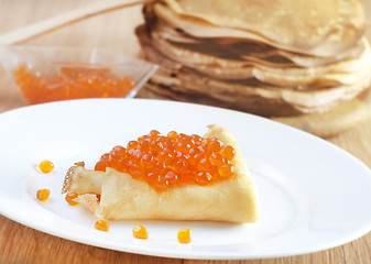 Image showing pancakes with caviar