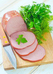 Image showing Ham on wooden board