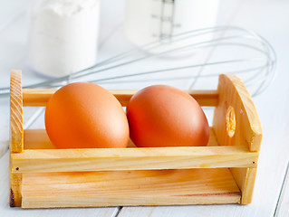 Image showing ingredients for dough, eggs, flour and milk