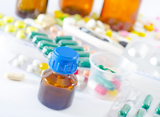 Image showing color pills and medical bottle