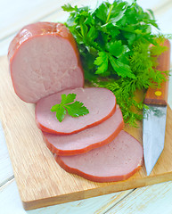 Image showing Ham on wooden board