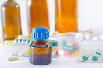 Image showing color pills and medical bottle