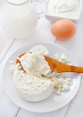 Image showing Milk products, fresh cottage in the white plate