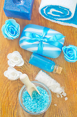 Image showing sea salt,soap and oil