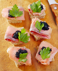 Image showing canape with fish and caviar