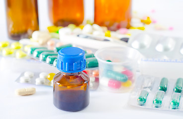 Image showing color pills and medical bottle