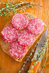 Image showing salami on bread