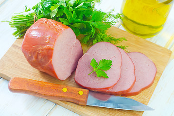 Image showing Ham on wooden board