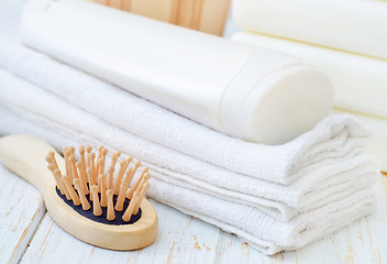 Image showing towels and shampoo