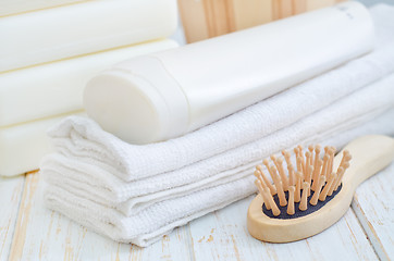 Image showing towels and shampoo