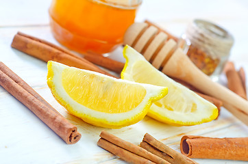 Image showing honey,cinnamon,and lemon