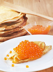 Image showing pancakes with caviar