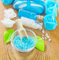 Image showing sea salt,soap and oil