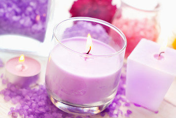 Image showing Sea salt and candle, color salt