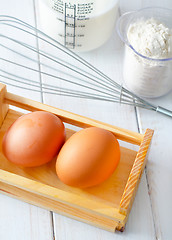 Image showing ingredients for dough, eggs, flour and milk