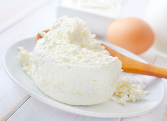 Image showing Milk products, fresh cottage in the white plate