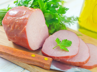 Image showing Ham on wooden board