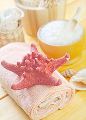 Image showing sea salt and towels