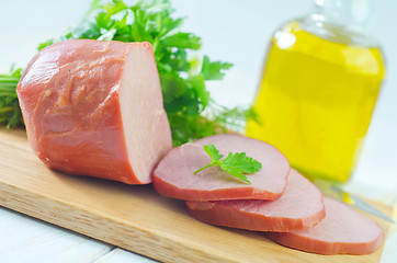 Image showing Ham on wooden board