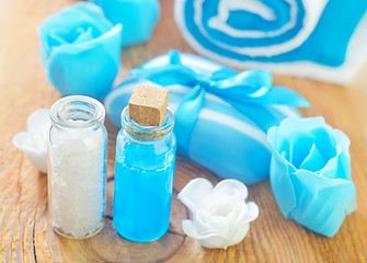 Image showing sea salt,soap and oil