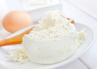 Image showing Milk products, fresh cottage in the white plate