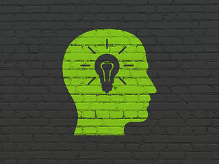 Image showing Finance concept: Head With Light Bulb on wall background