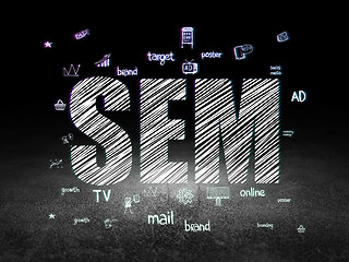 Image showing Advertising concept: SEM in grunge dark room