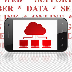 Image showing Cloud computing concept: Smartphone with Cloud Network on display