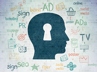 Image showing Advertising concept: Head With Keyhole on Digital Paper background