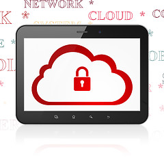 Image showing Cloud computing concept: Tablet Computer with Cloud With Padlock on display