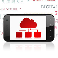 Image showing Cloud technology concept: Smartphone with Cloud Network on display