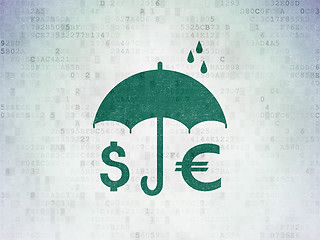 Image showing Insurance concept: Money And Umbrella on Digital Paper background