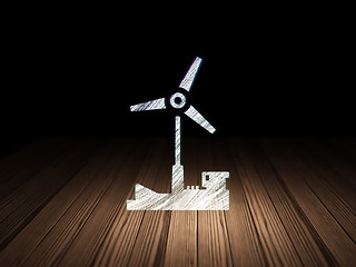 Image showing Manufacuring concept: Windmill in grunge dark room
