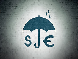 Image showing Insurance concept: Money And Umbrella on Digital Paper background