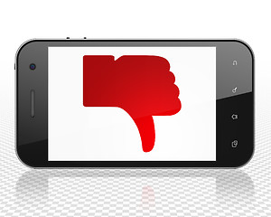 Image showing Social network concept: Smartphone with Thumb Down on display