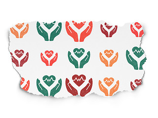 Image showing Insurance concept: Heart And Palm icons on Torn Paper background