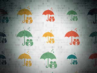 Image showing Insurance concept: Family And Umbrella icons on Digital Paper background