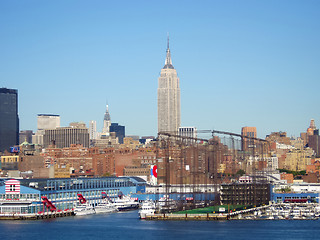 Image showing Empire State Building and Hudson river dock