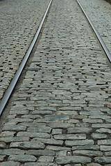 Image showing Rails & cobblestones