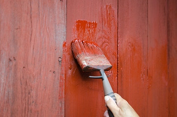 Image showing Painting a plank wall